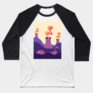 Dinos and Volcanos Baseball T-Shirt